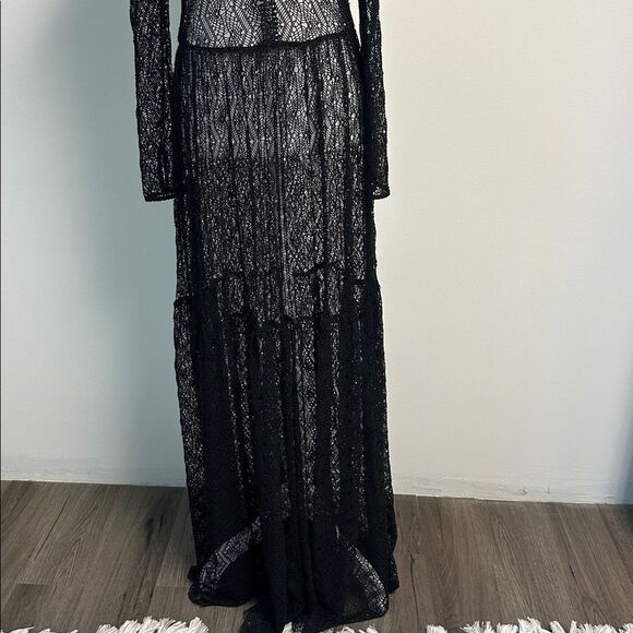 Rare Sabina Musayev Black Lace Maxi Dress Sheer, Long Sleeve, Boho Formal (S/M) - Picture 4 of 14